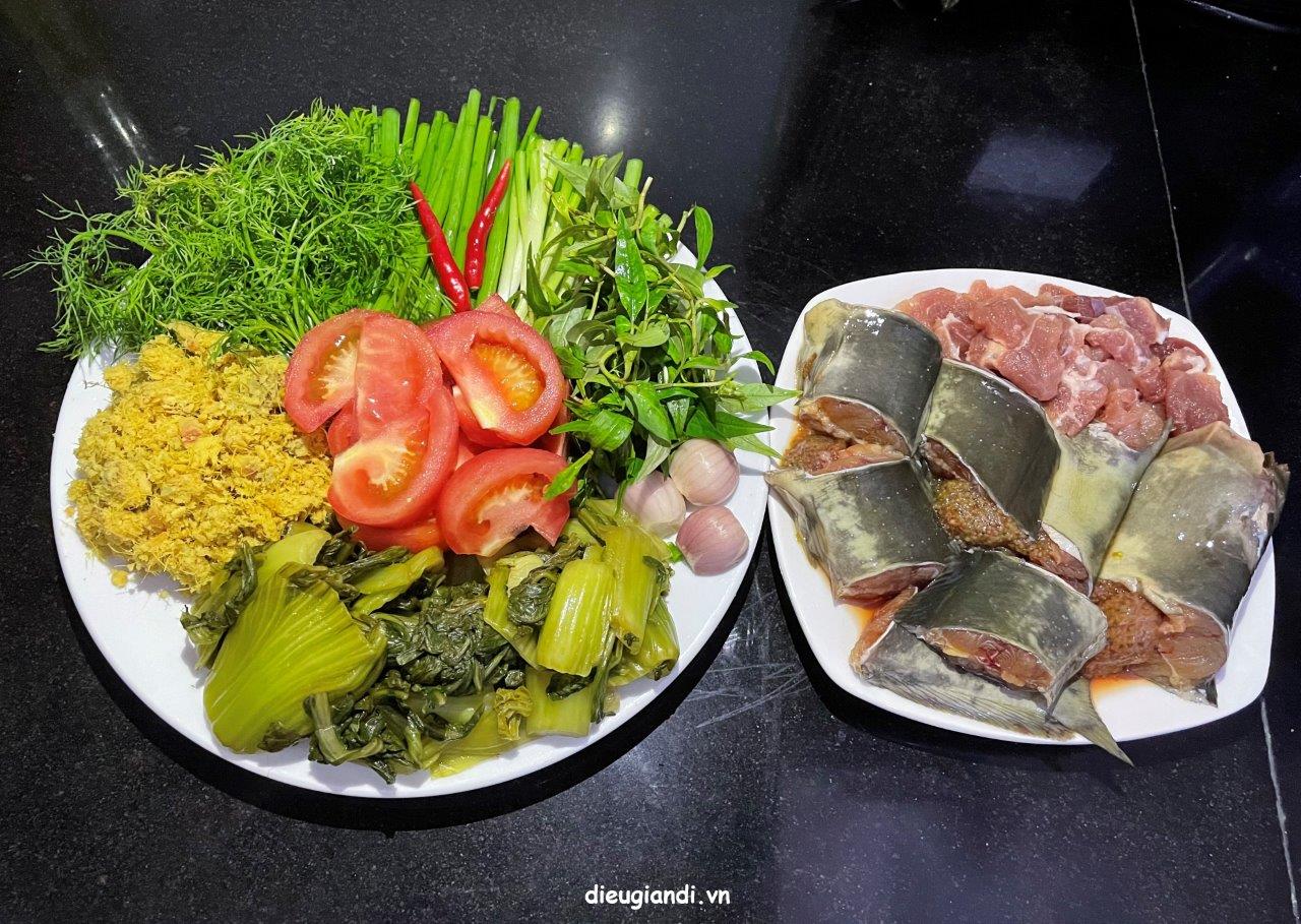 Ingredients for Braised Catfish with Pickled Mustard Greens